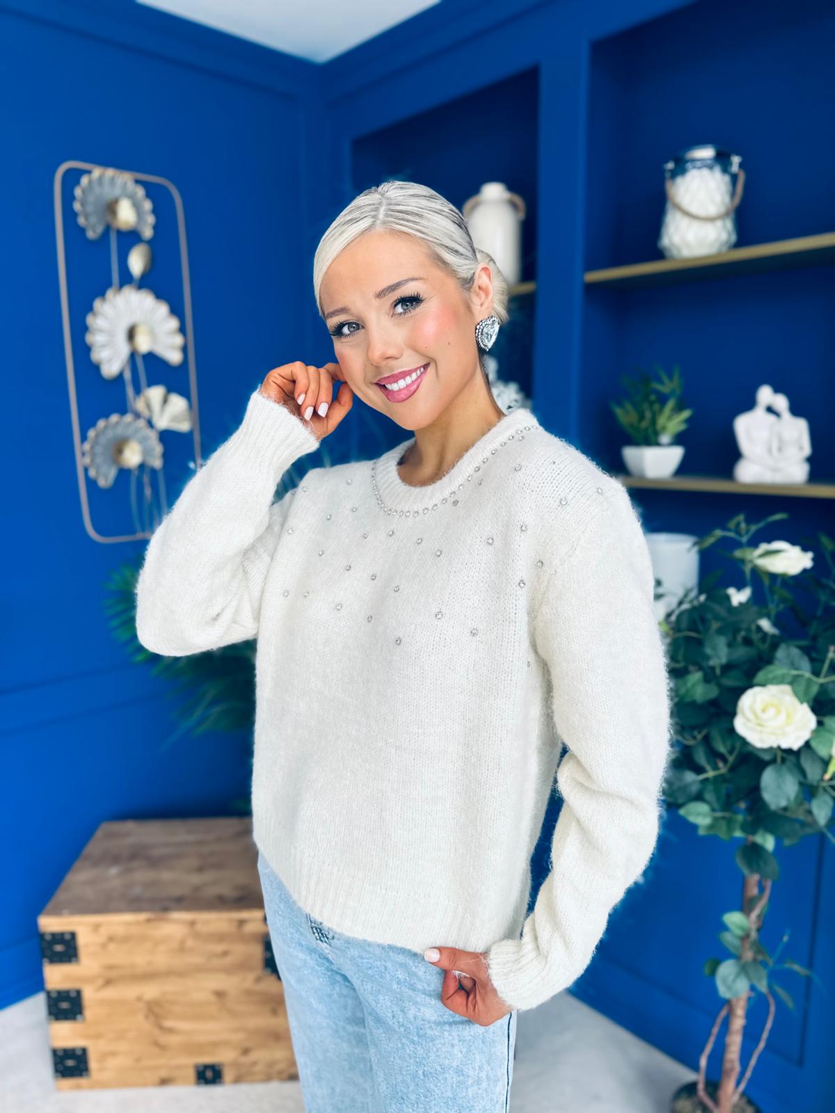 Diane Embellished Knit Jumper Cream