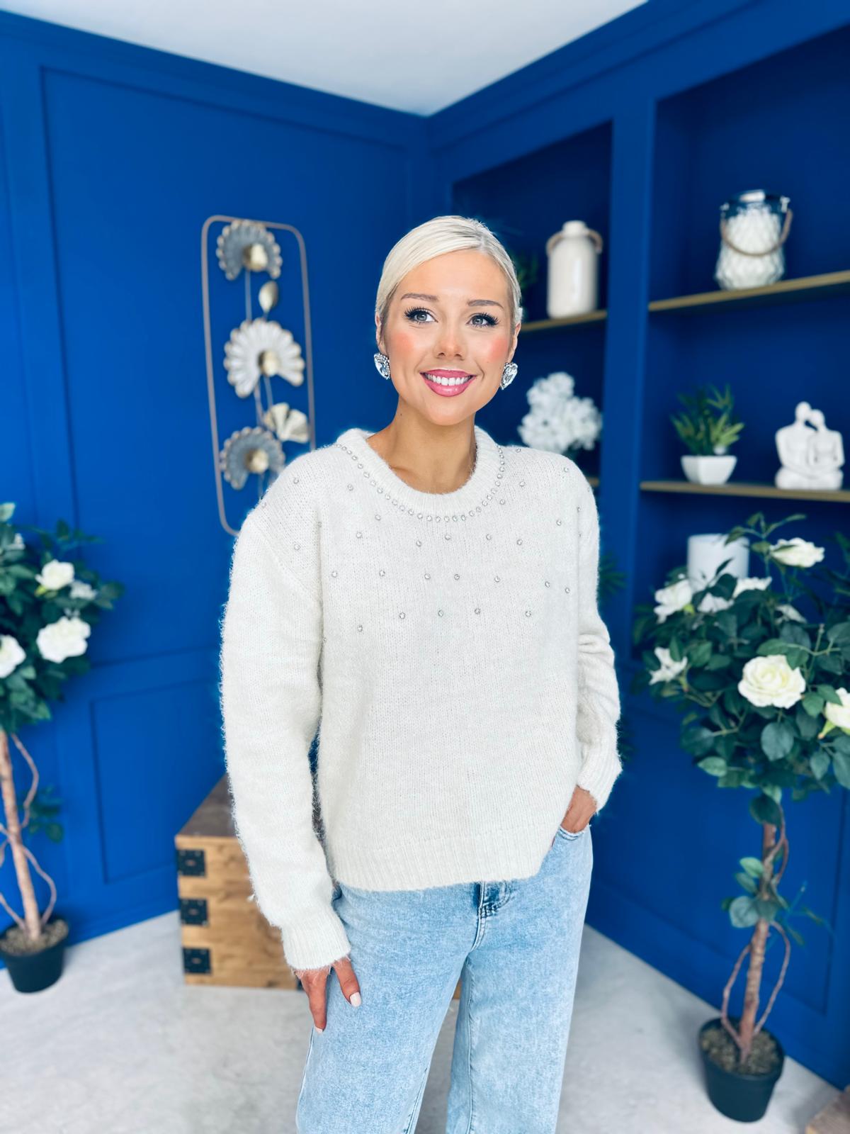 Diane Embellished Knit Jumper Cream