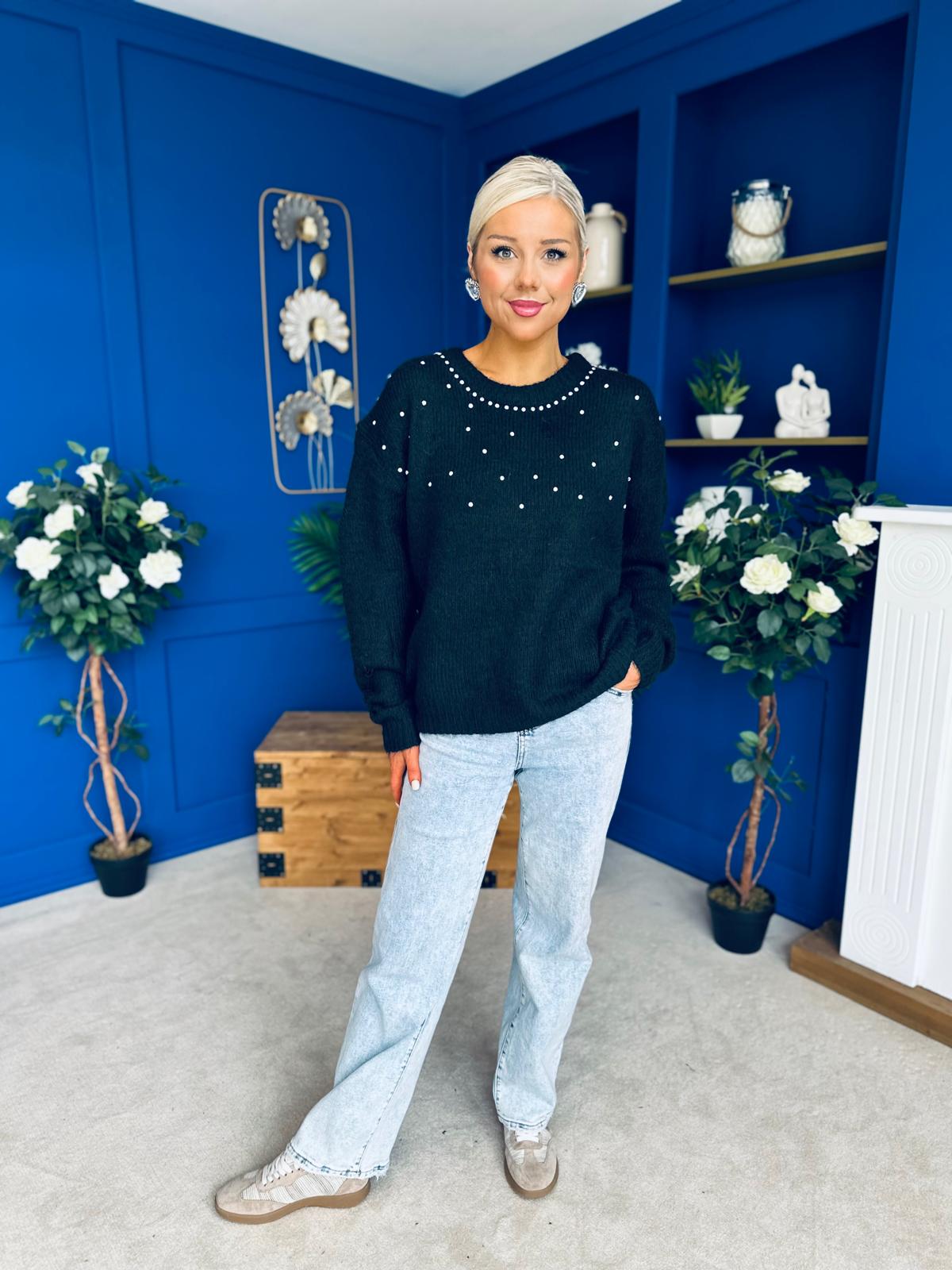 Diane Embellished Knit Jumper Black