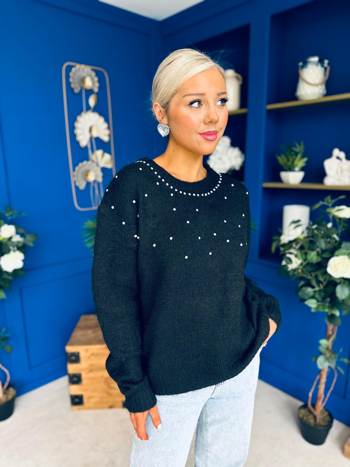 Diane Embellished Knit Jumper Black