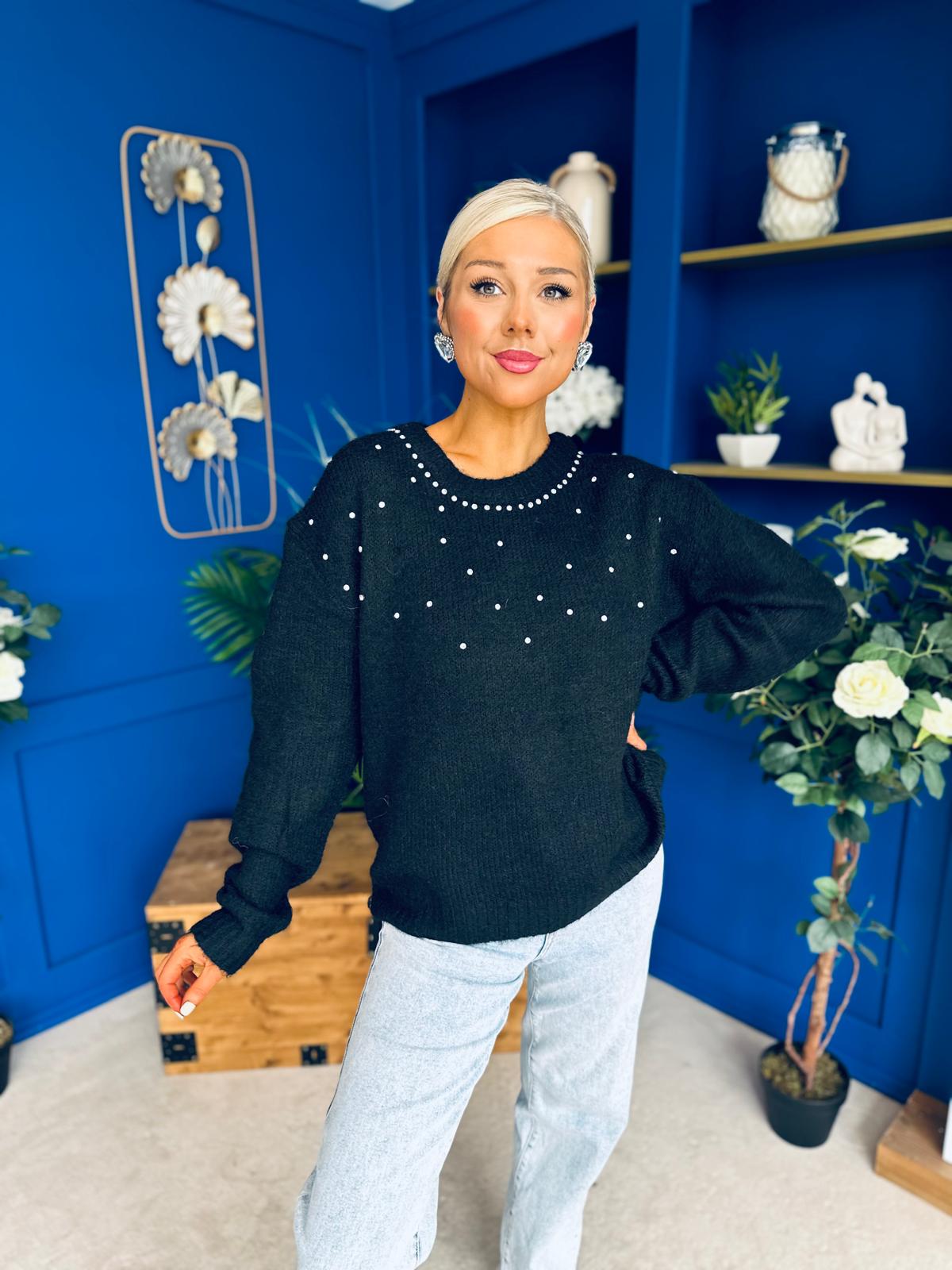 Diane Embellished Knit Jumper Black