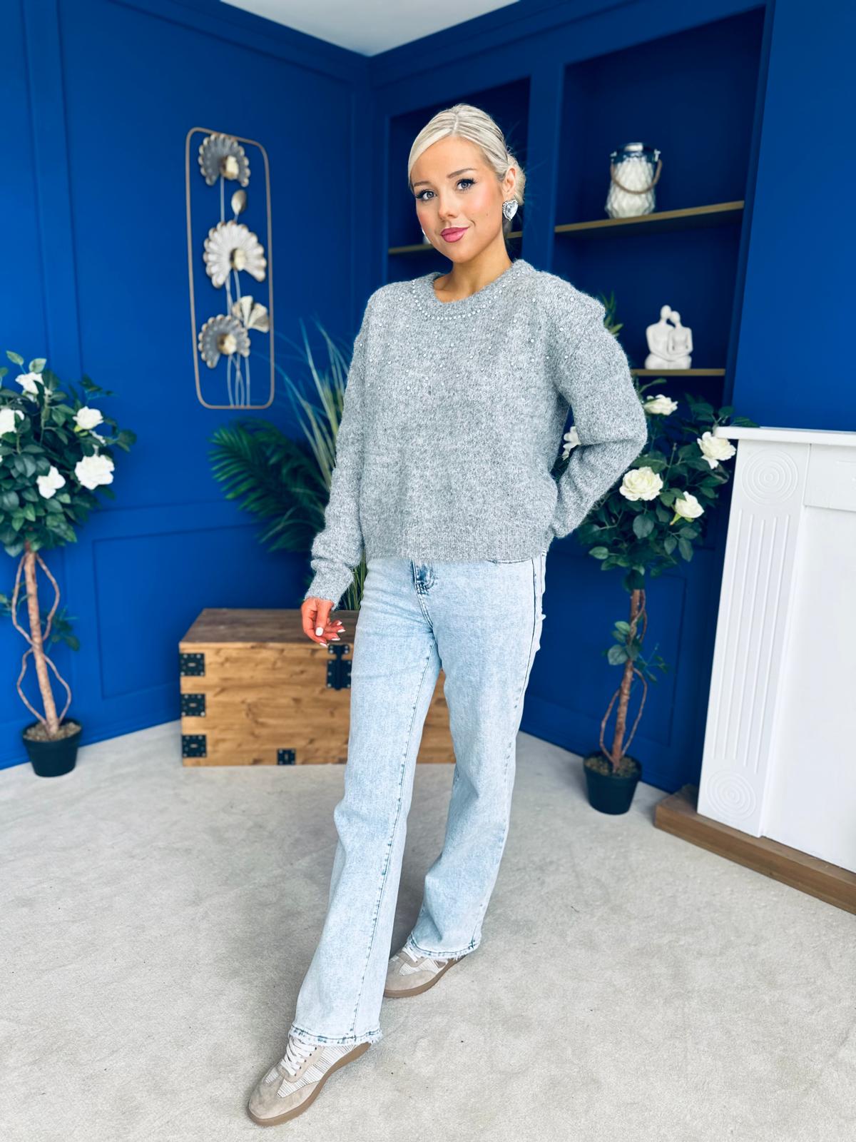 Diane Embellished Knit Jumper Grey
