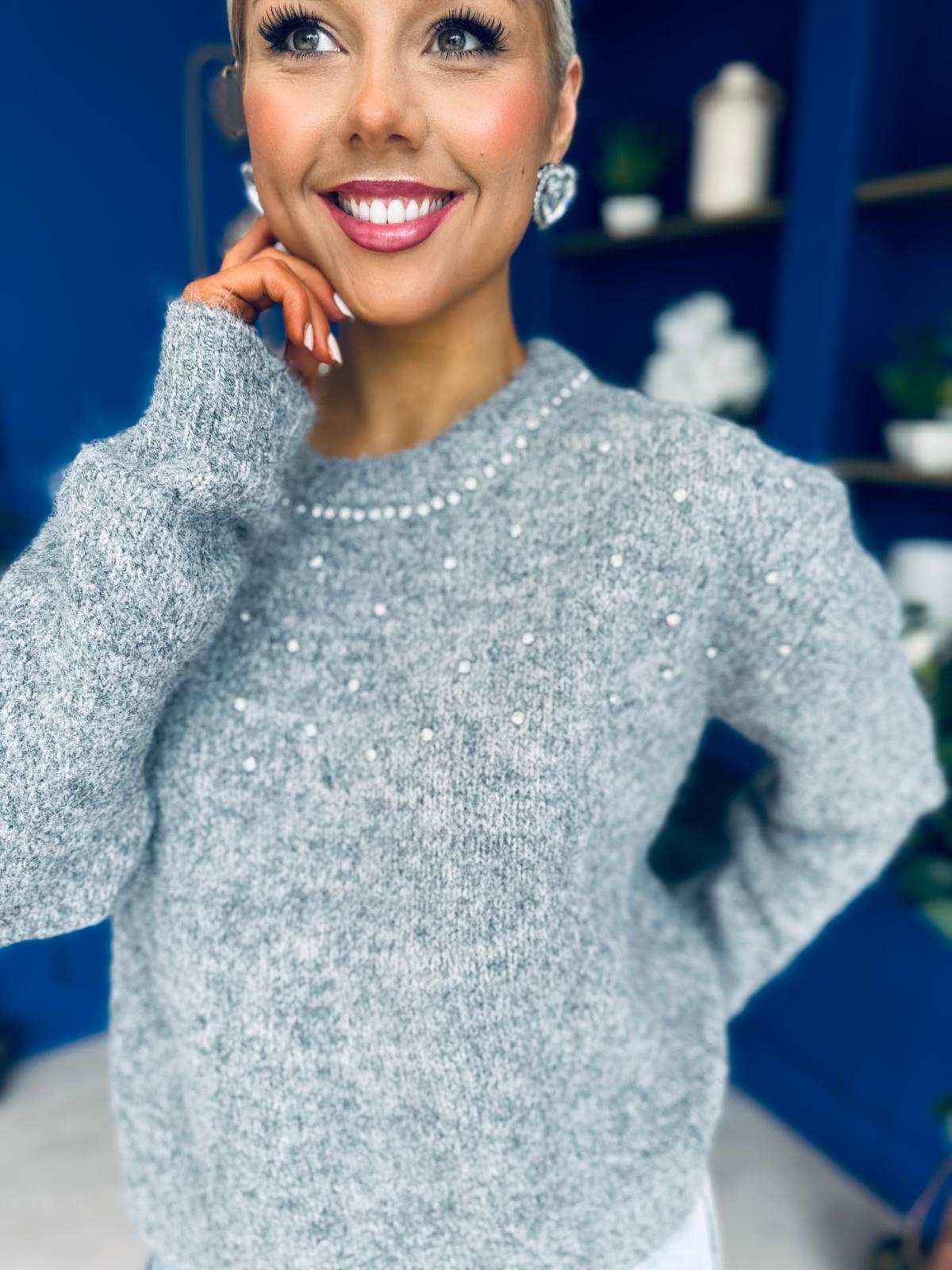 Diane Embellished Knit Jumper Grey