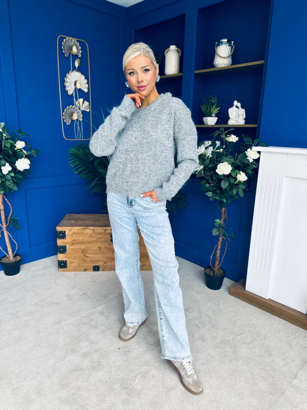 Diane Embellished Knit Jumper Grey