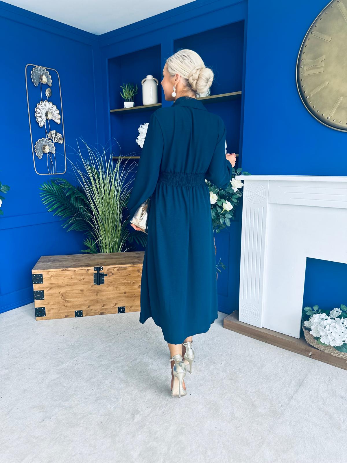 Brooke Button Detail Midi Dress Navy