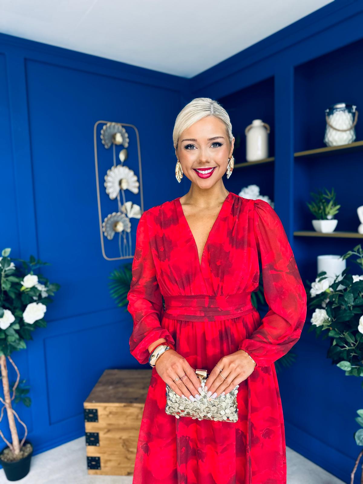 Sabrina Banded Midi Dress Floral Rouge
