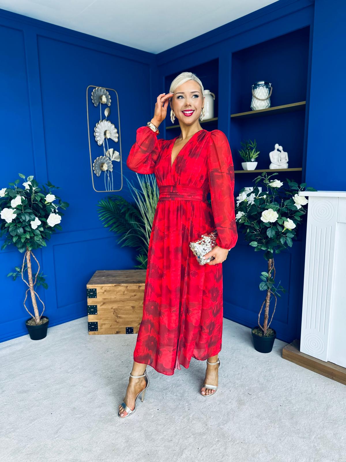 Sabrina Banded Midi Dress Floral Rouge
