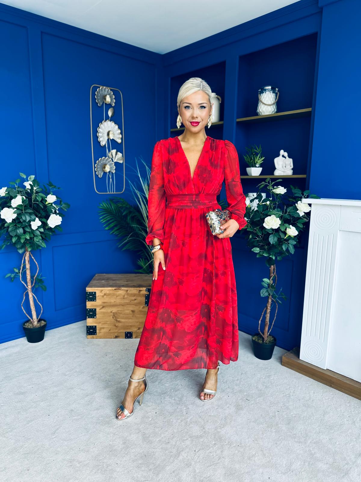 Sabrina Banded Midi Dress Floral Rouge