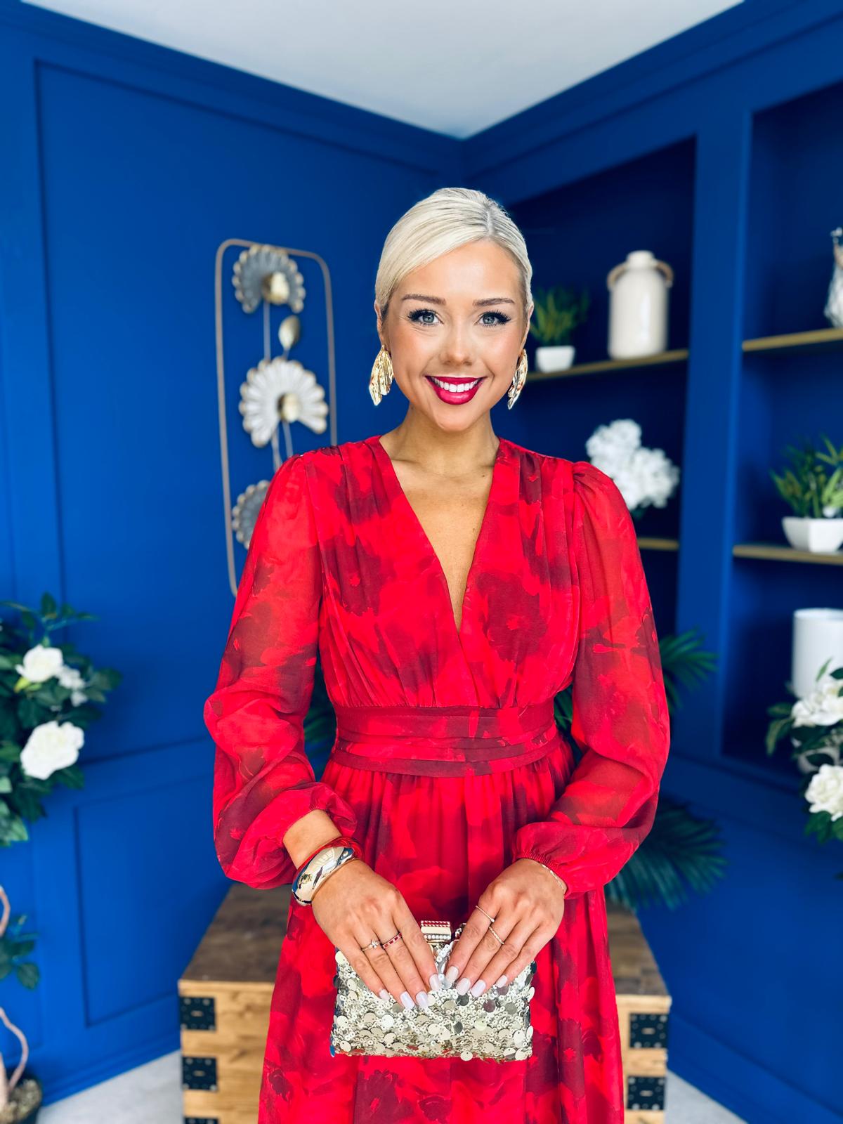 Sabrina Banded Midi Dress Floral Rouge