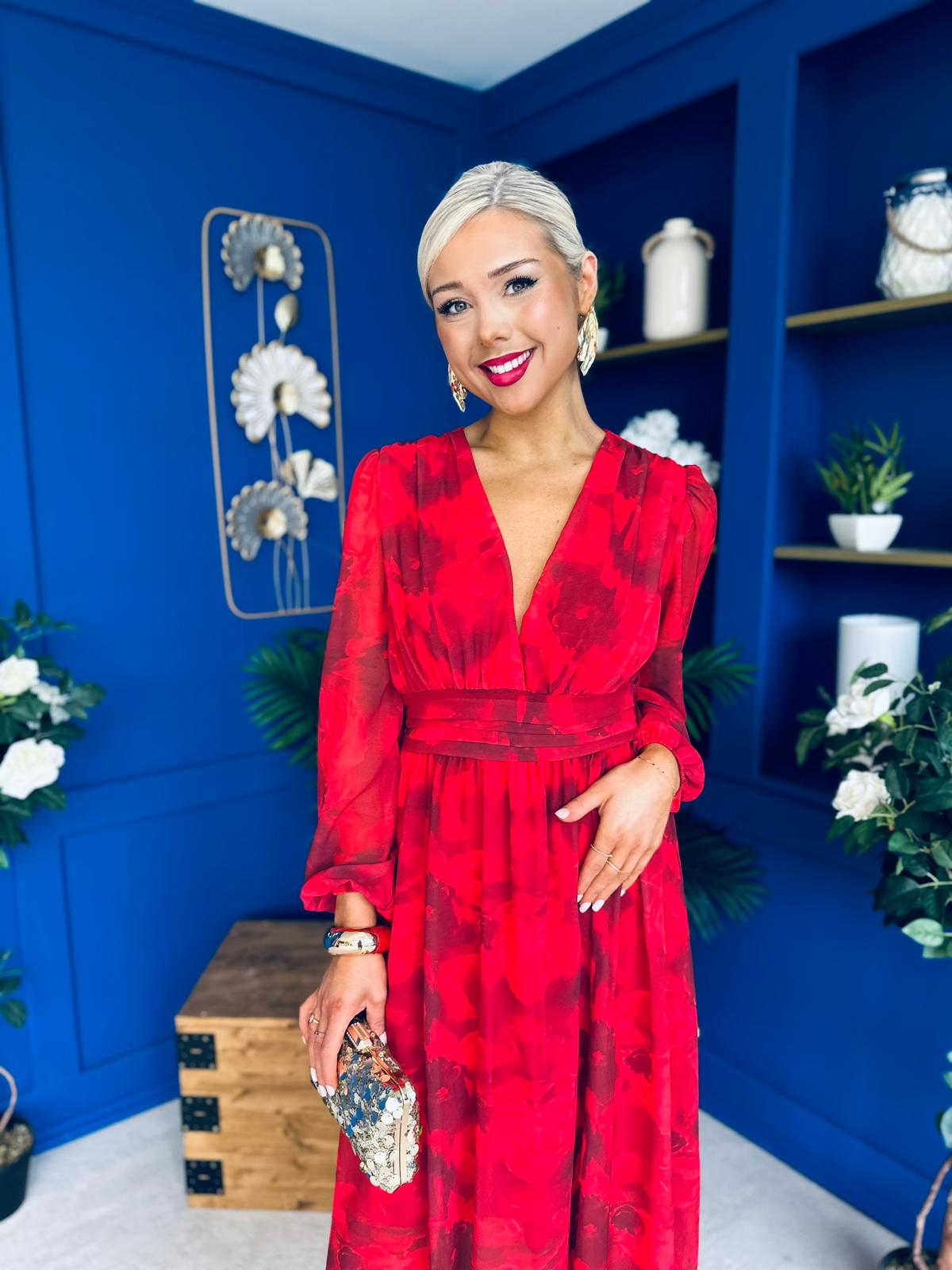 Sabrina Banded Midi Dress Floral Rouge