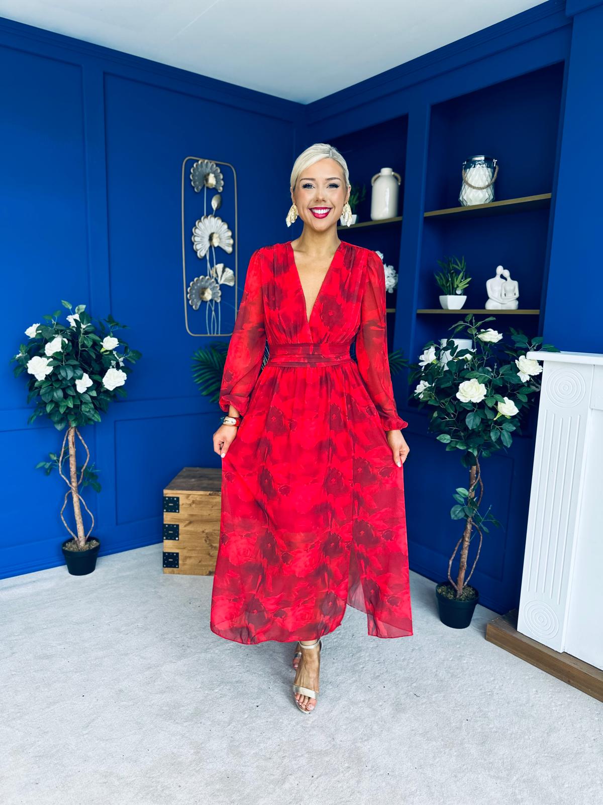 Sabrina Banded Midi Dress Floral Rouge