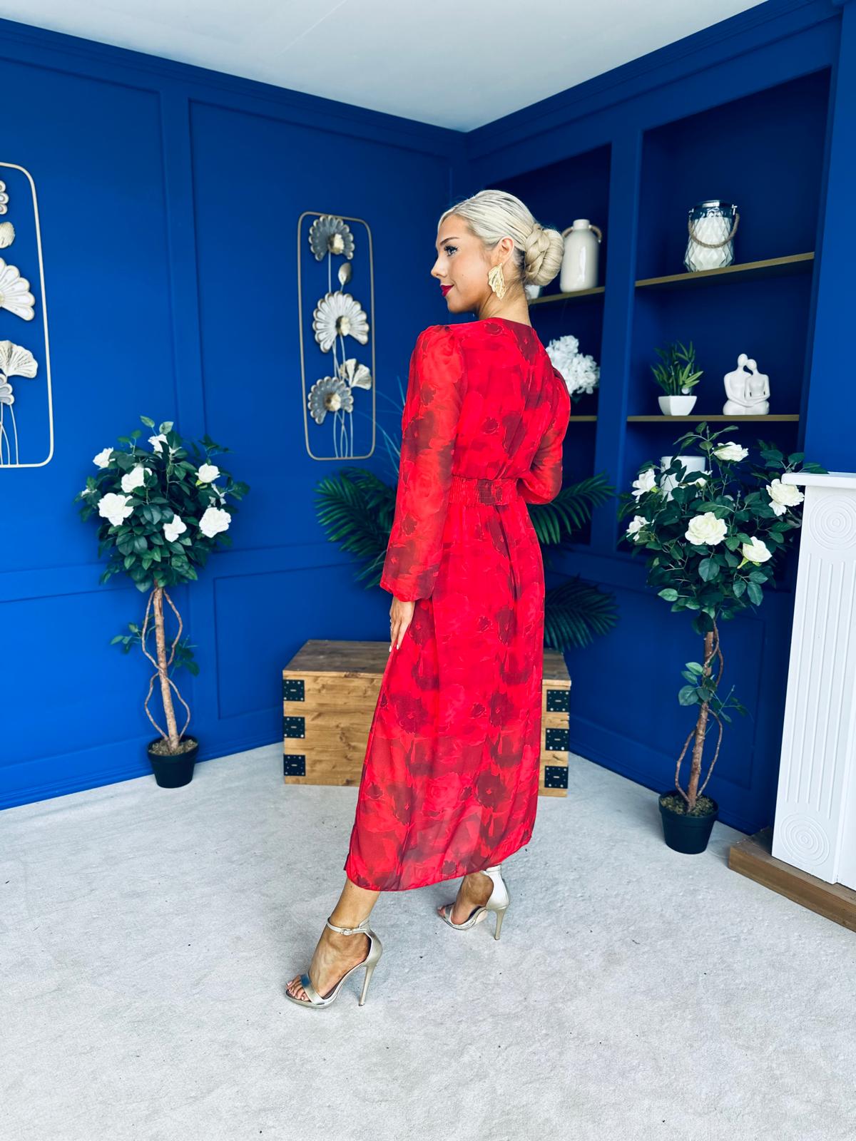 Sabrina Banded Midi Dress Floral Rouge