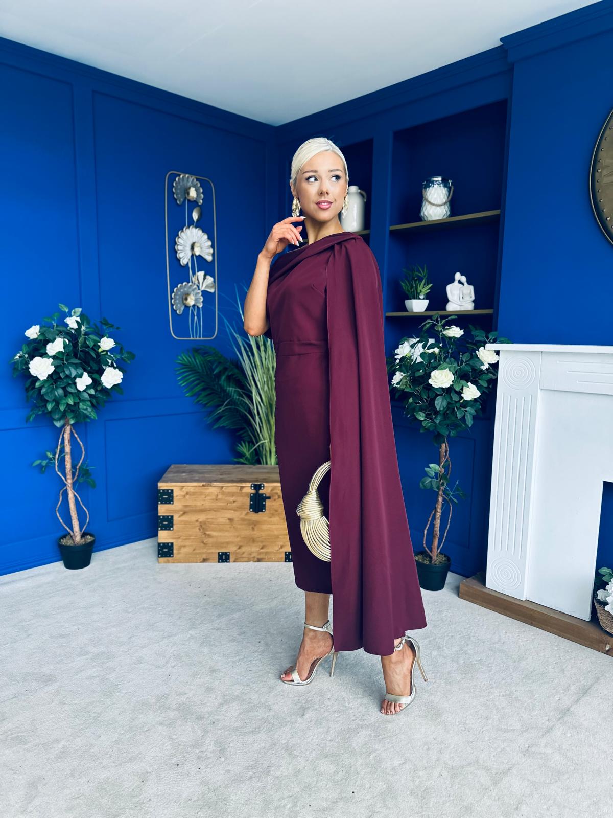 Amanda Detailed Occasion Dress Burgundy