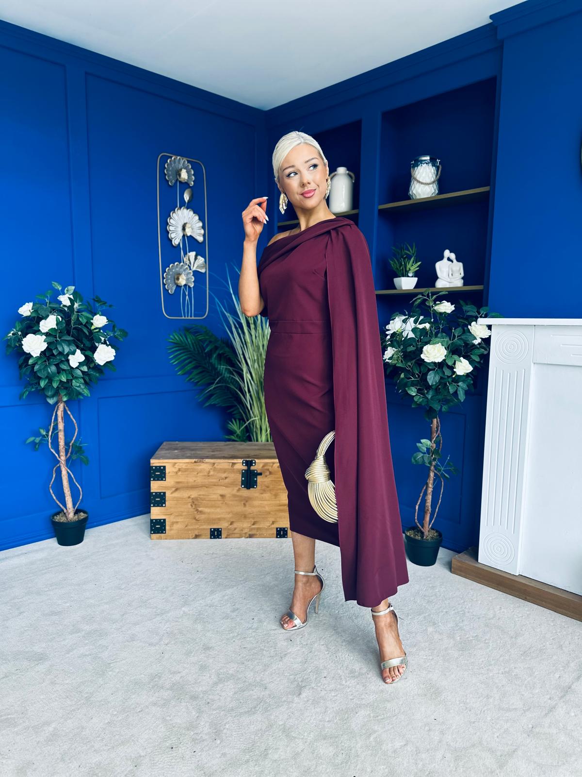 Amanda Detailed Occasion Dress Burgundy
