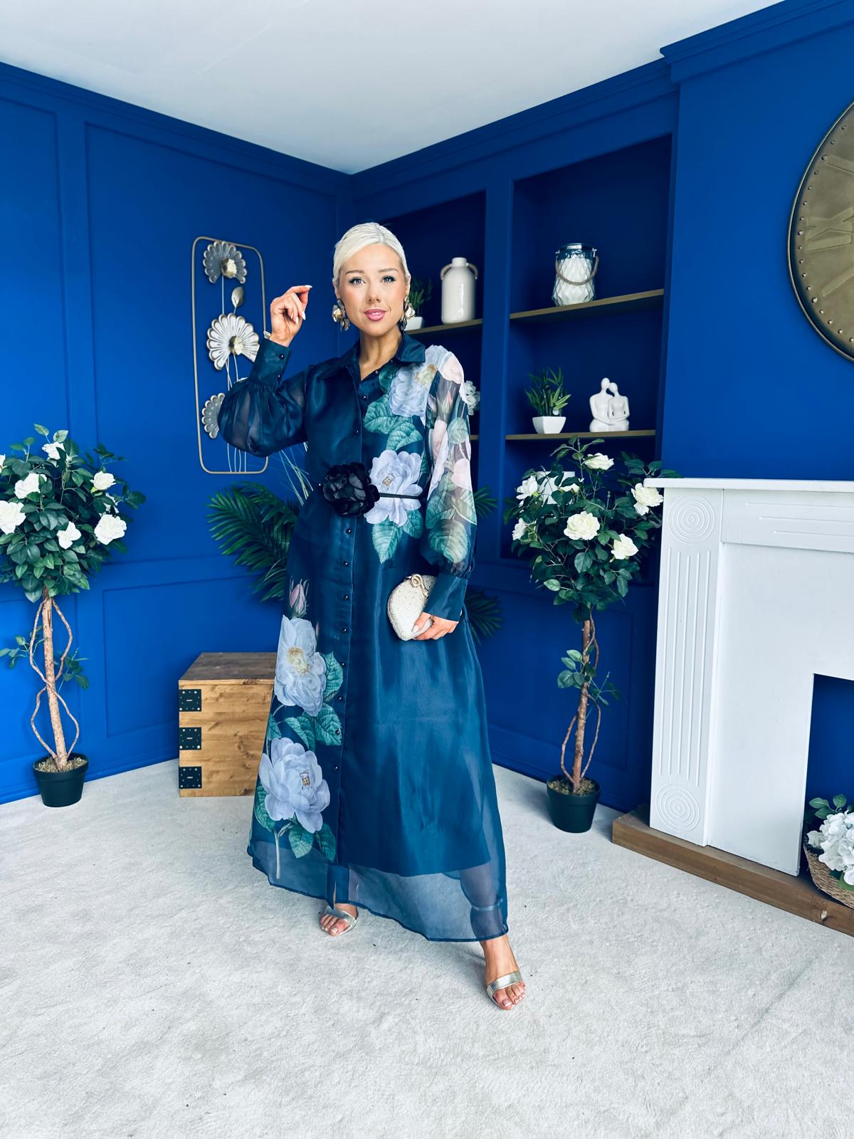 Barbara Occasion Shirt Dress Floral Navy