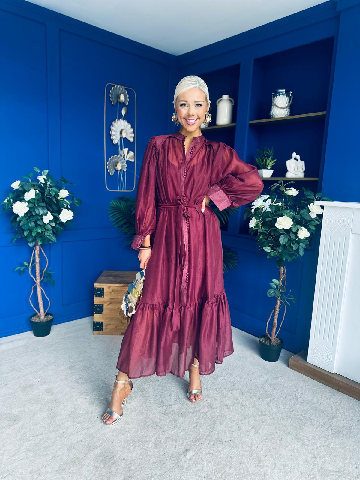 Annette Occasion Shirt Dress Burgundy