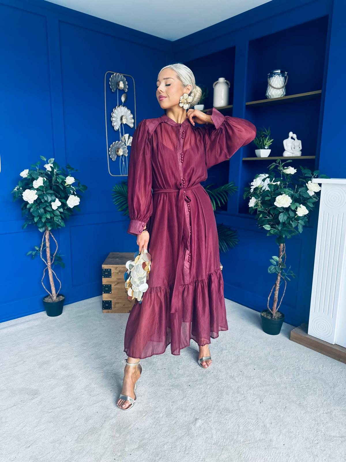Annette Occasion Shirt Dress Burgundy