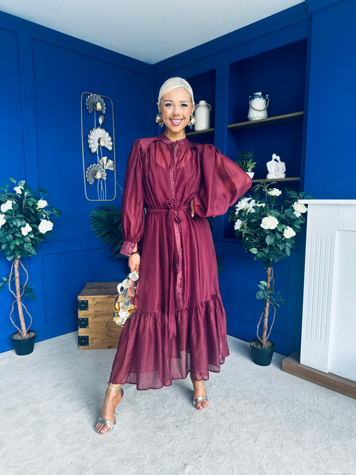 Annette Occasion Shirt Dress Burgundy