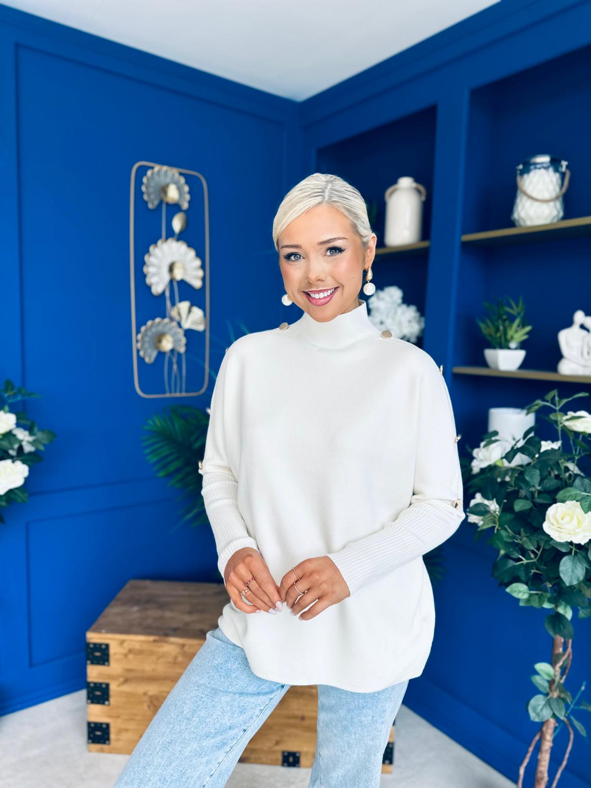 Denise Button Detail Knit Jumper Cream