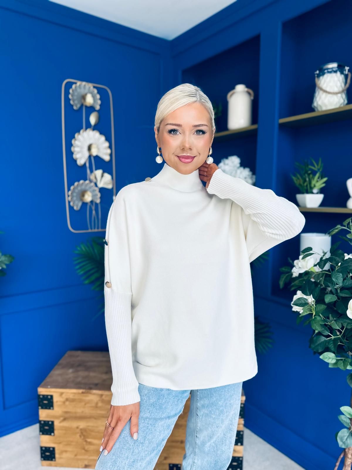 Denise Button Detail Knit Jumper Cream