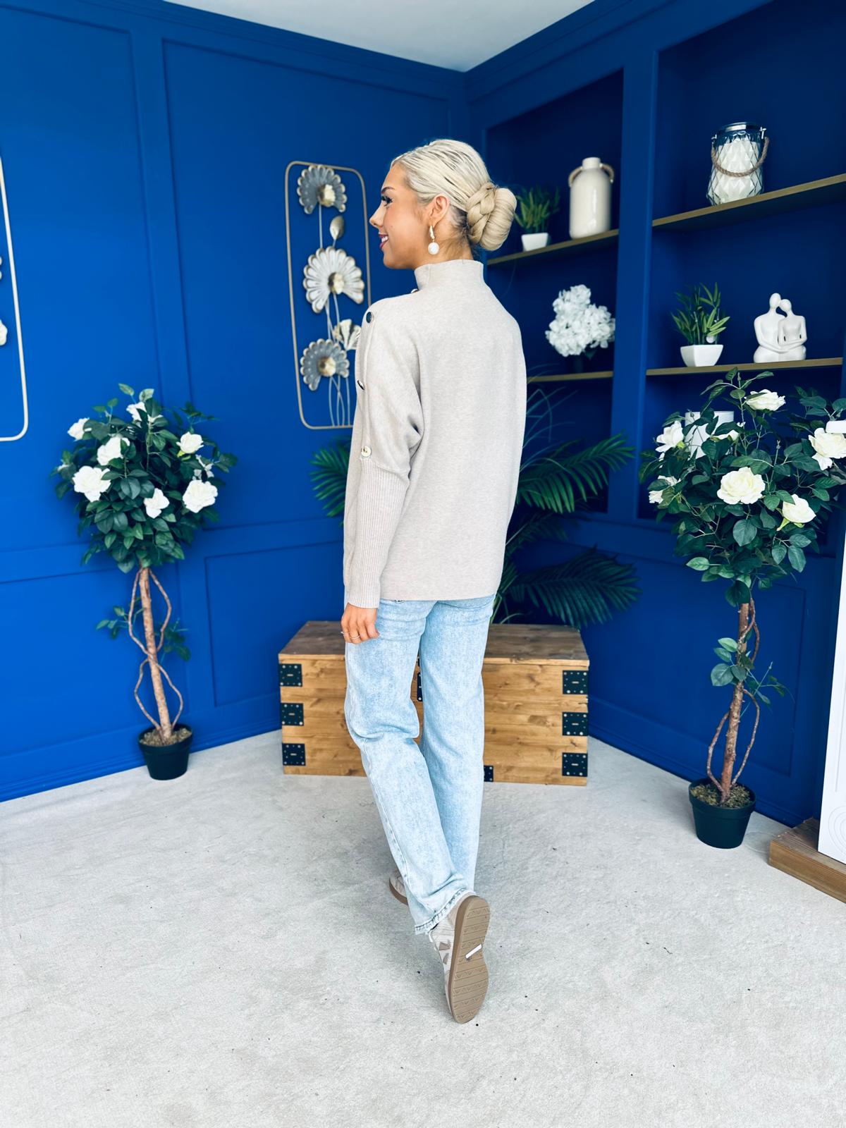 Denise Button Detail Knit Jumper Taupe