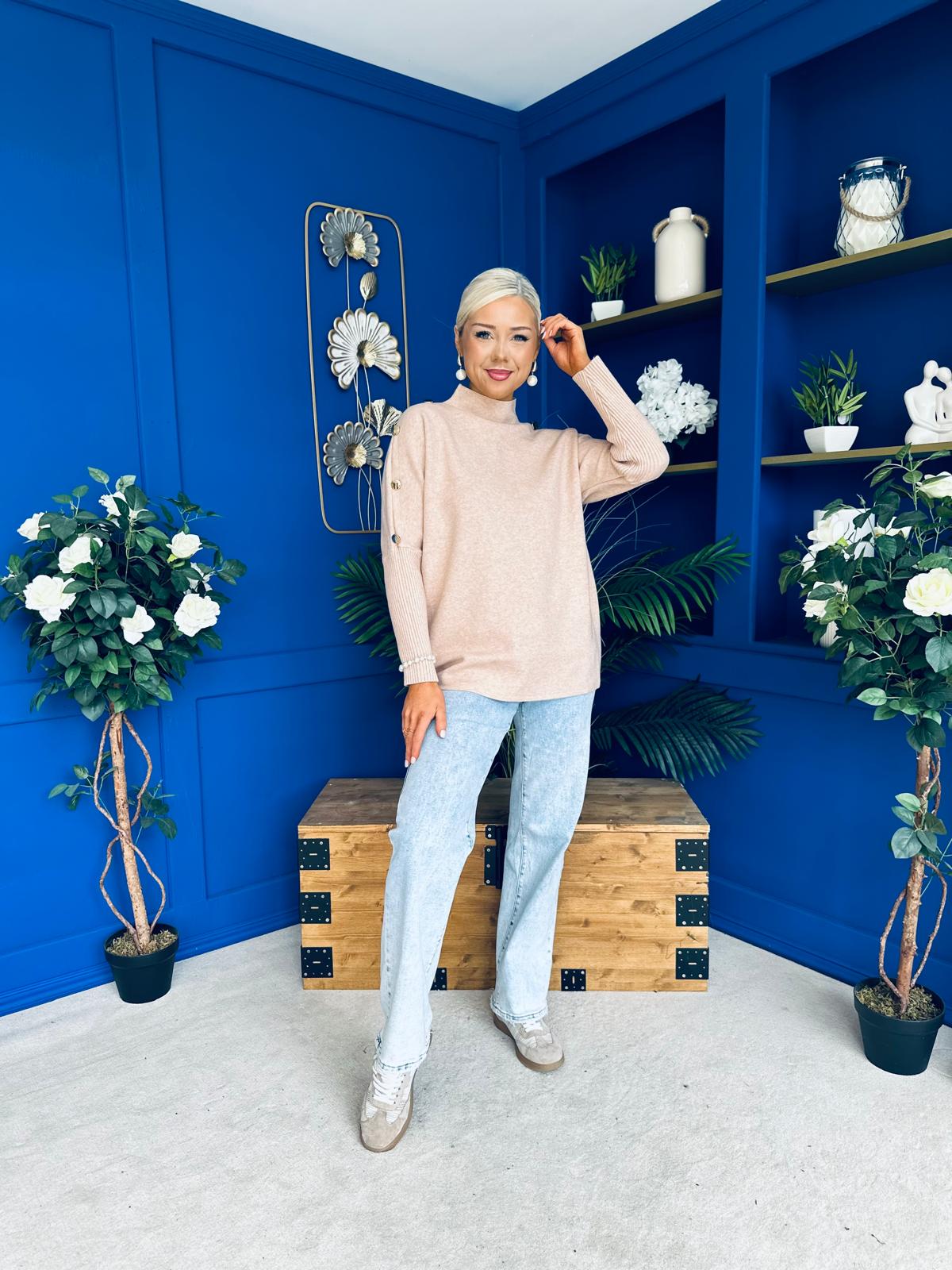 Denise Button Detail Knit Jumper Blush