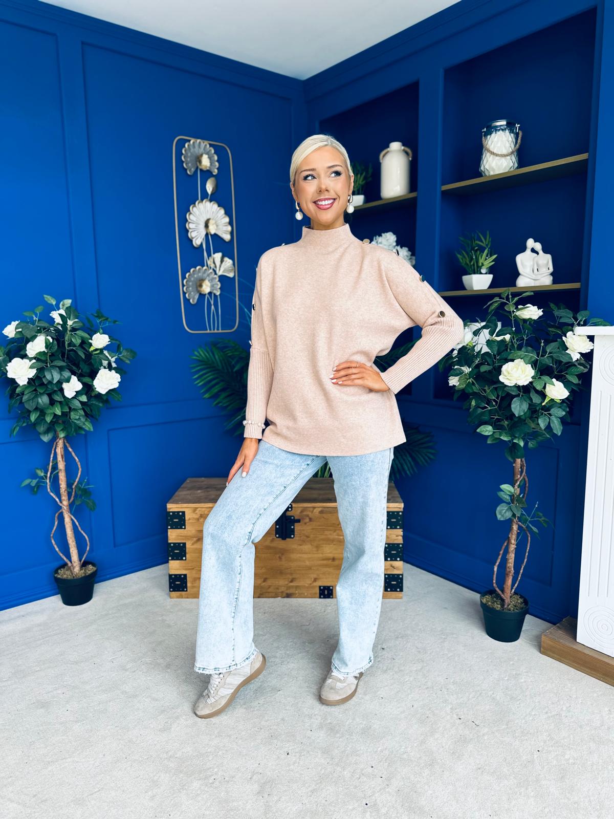 Denise Button Detail Knit Jumper Blush