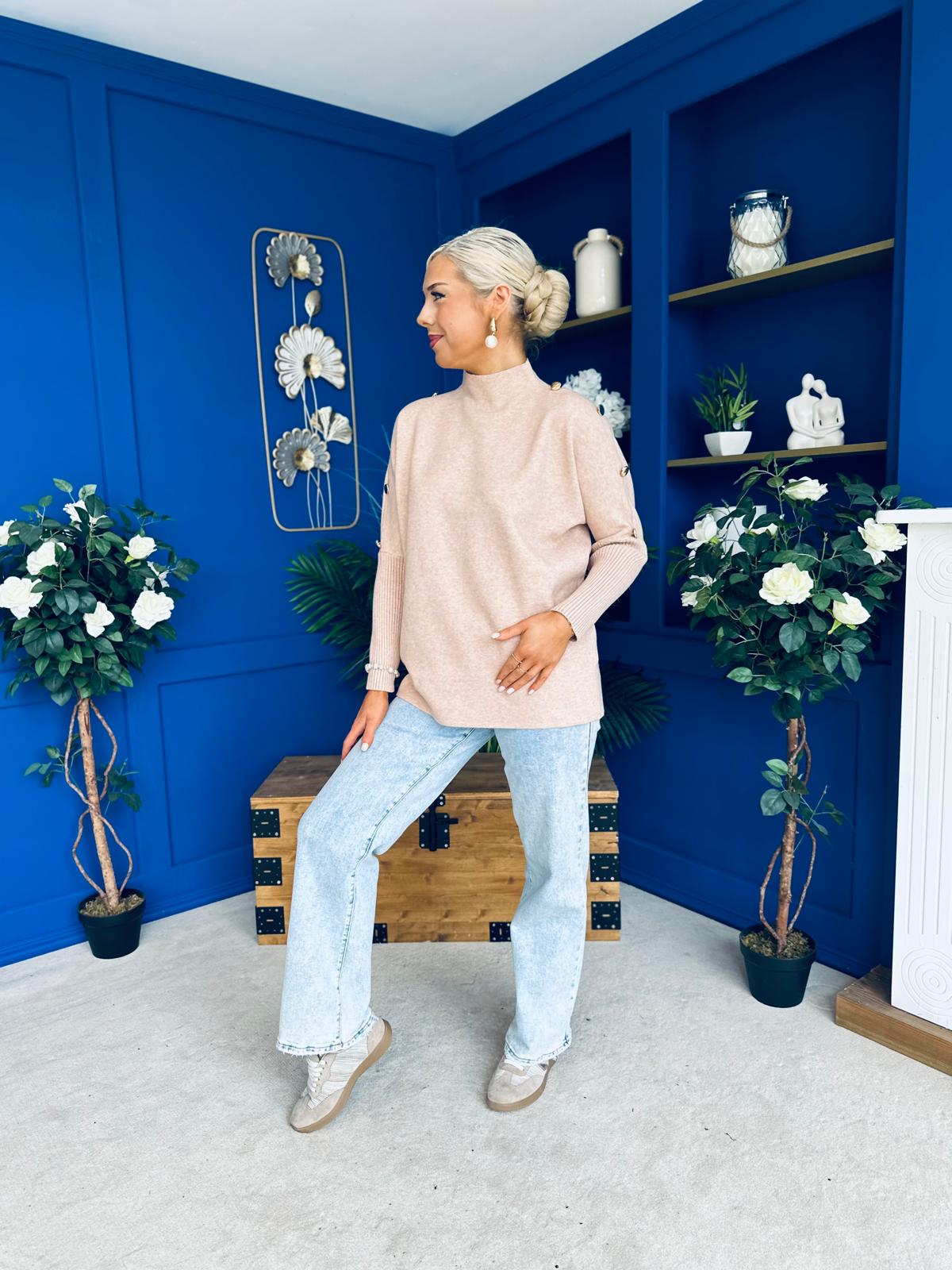 Denise Button Detail Knit Jumper Blush