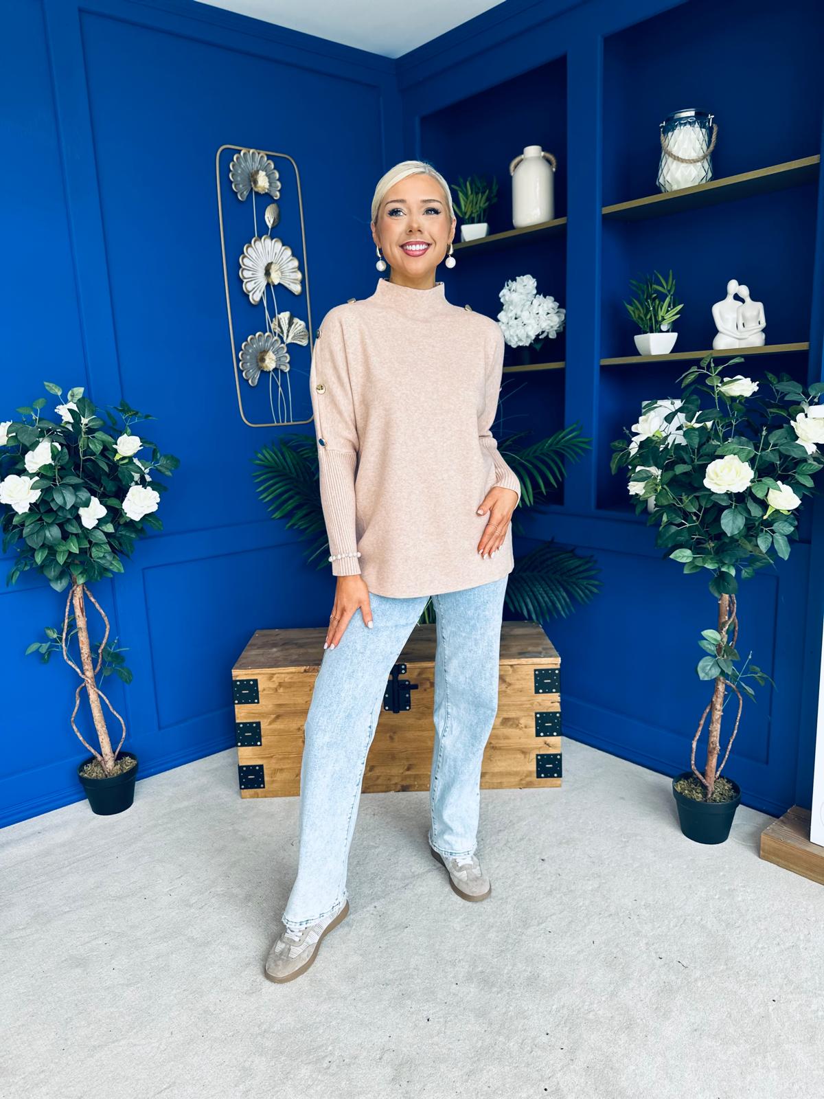 Denise Button Detail Knit Jumper Blush