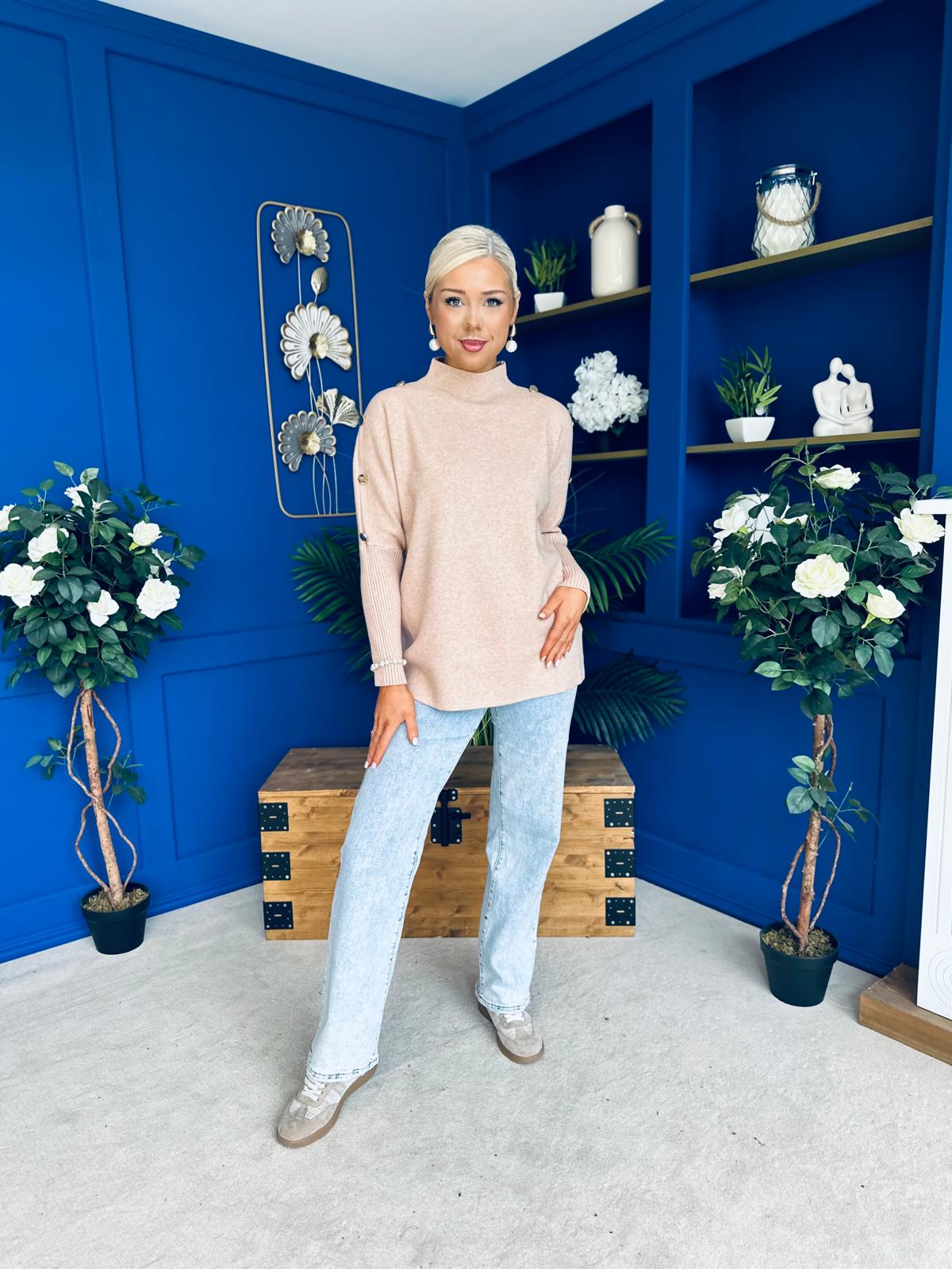 Denise Button Detail Knit Jumper Blush
