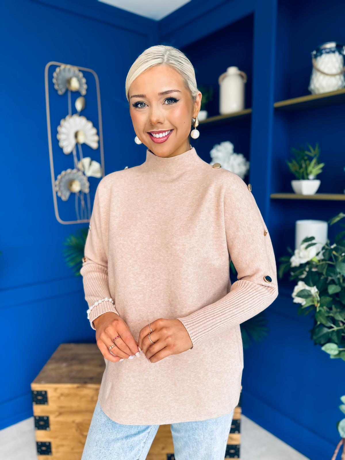 Denise Button Detail Knit Jumper Blush