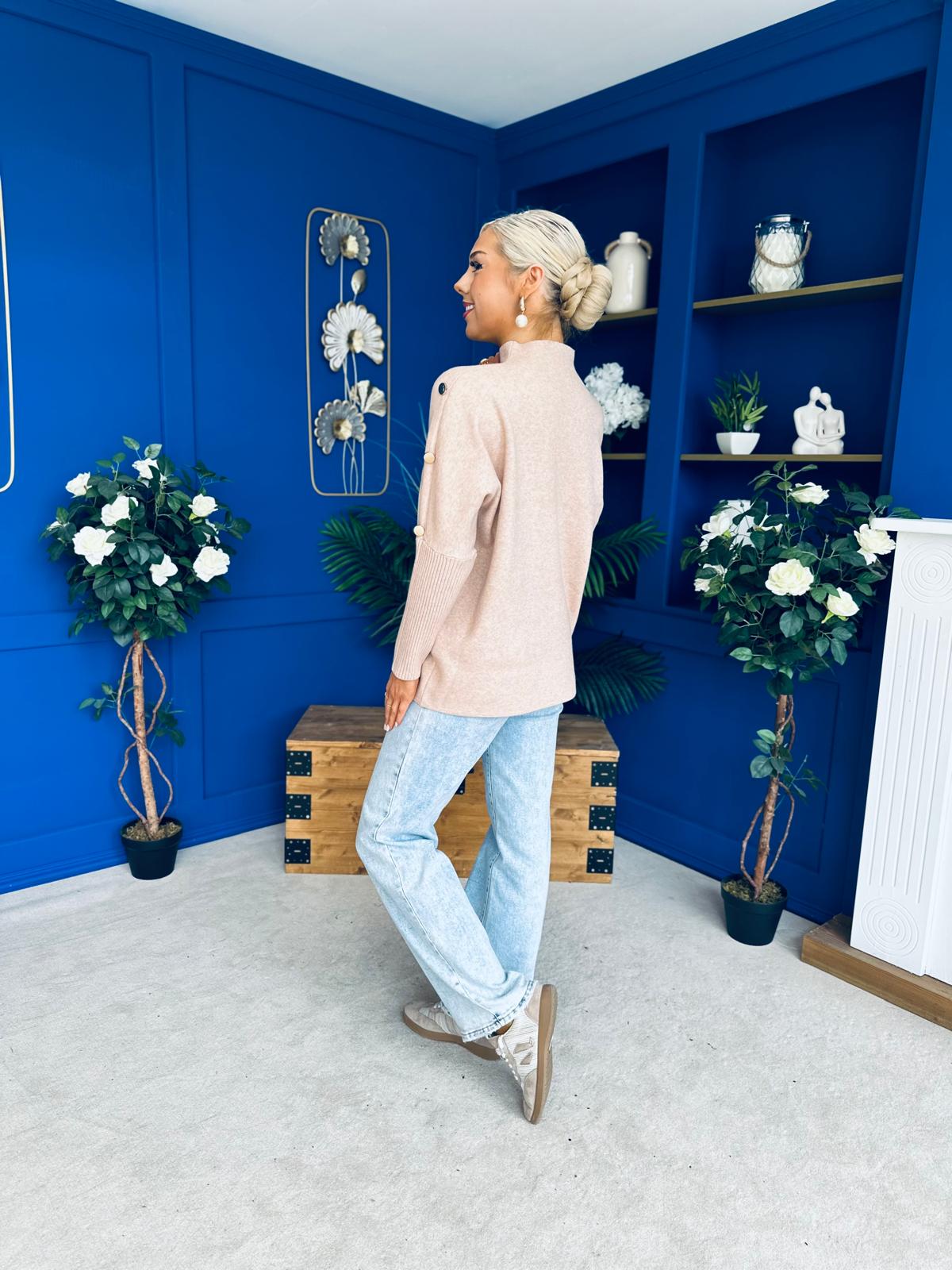 Denise Button Detail Knit Jumper Blush