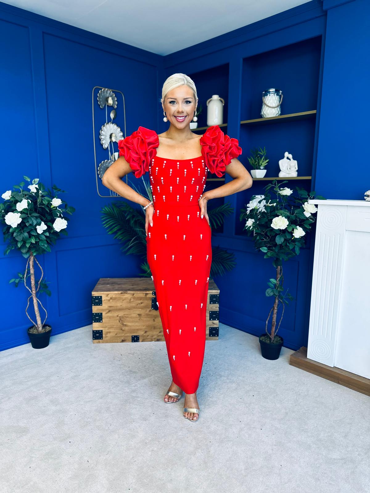 Eleanor Pearl Occasion Dress Red