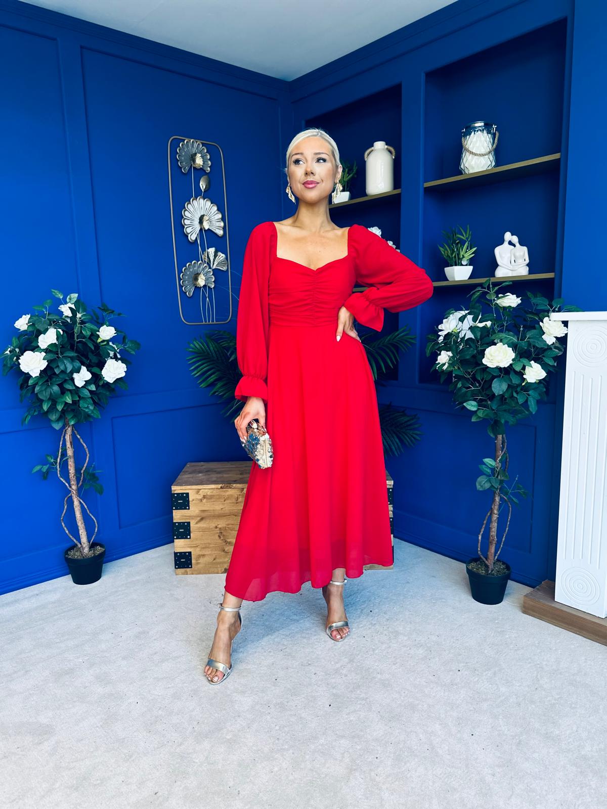 Eire Long Sleeve Midi Dress Strawberry