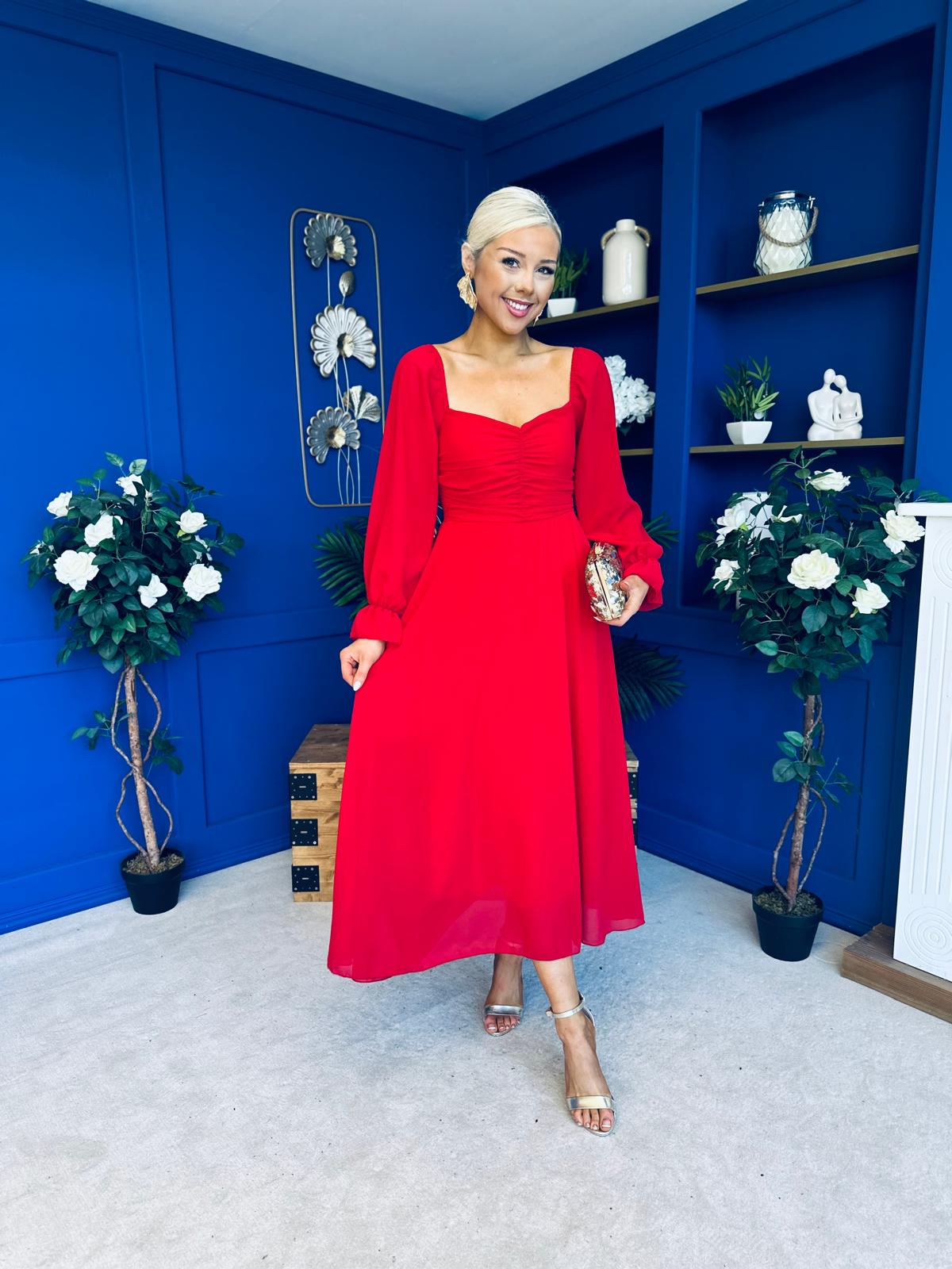Eire Long Sleeve Midi Dress Strawberry