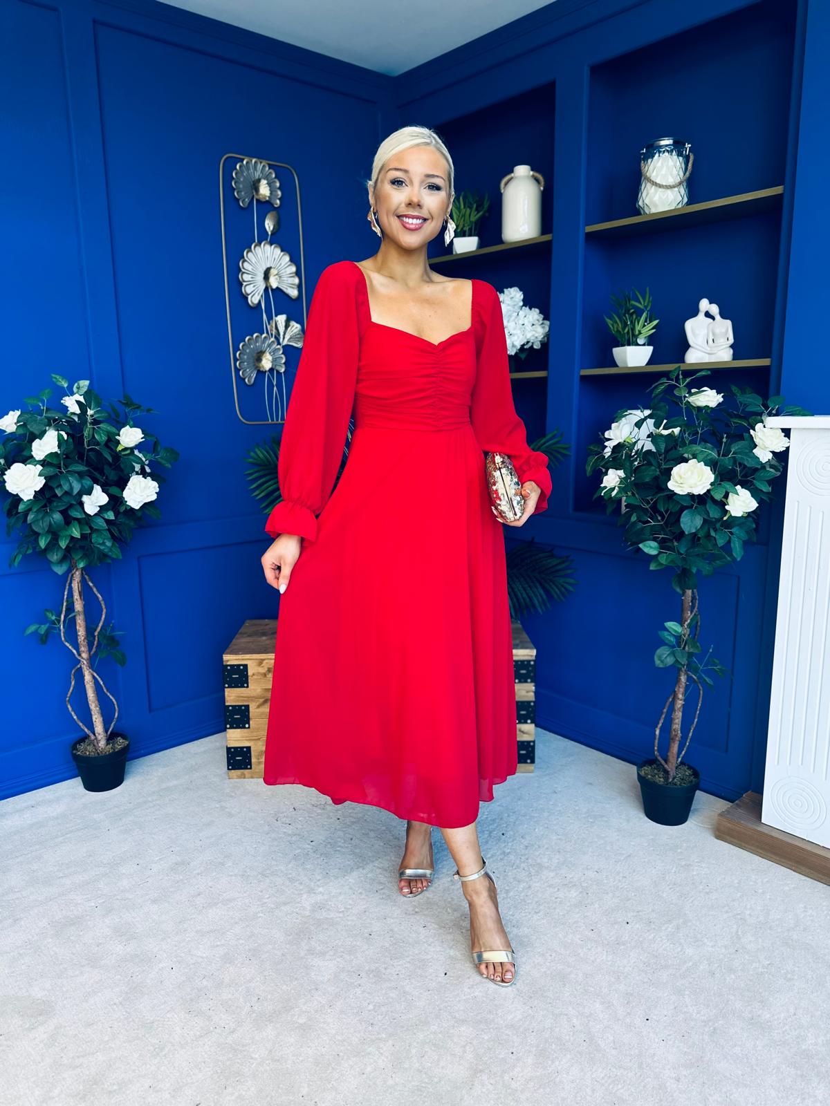 Eire Long Sleeve Midi Dress Strawberry
