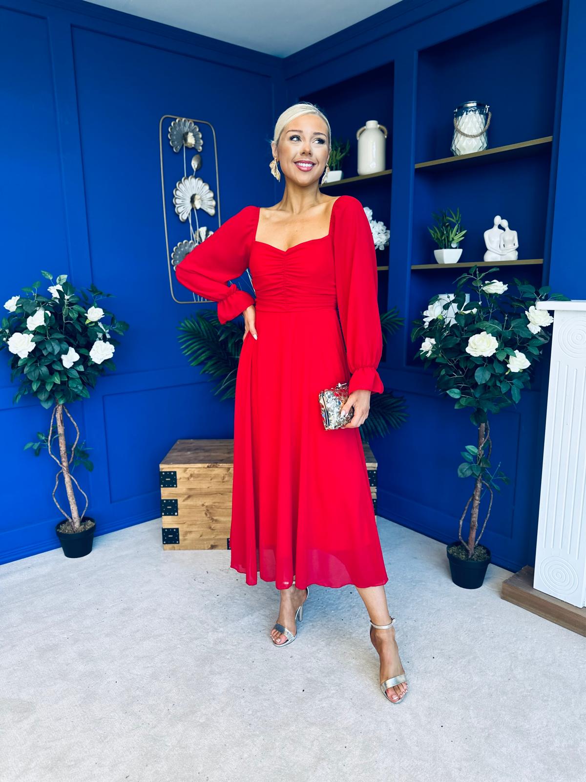 Eire Long Sleeve Midi Dress Strawberry