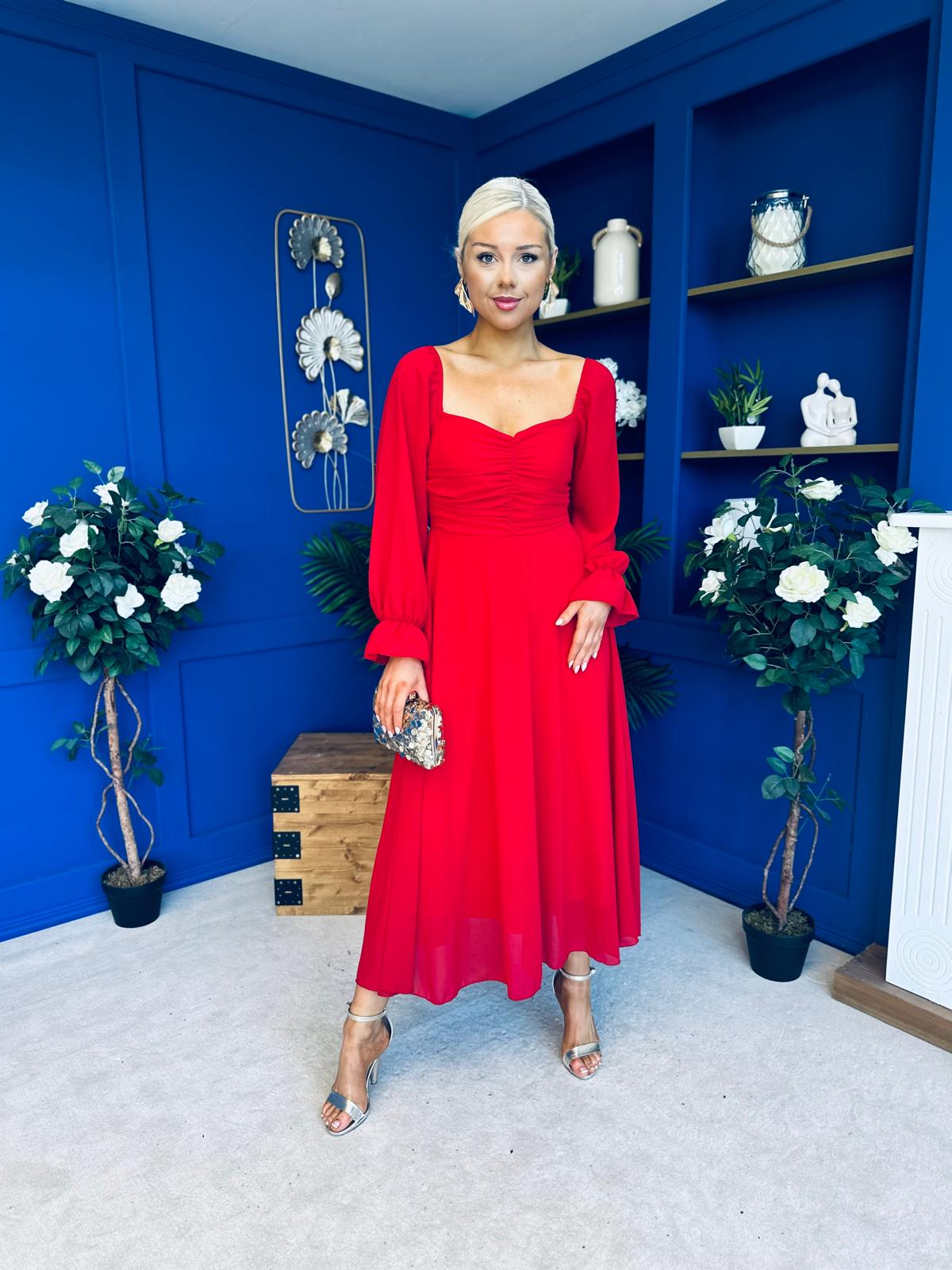 Eire Long Sleeve Midi Dress Strawberry