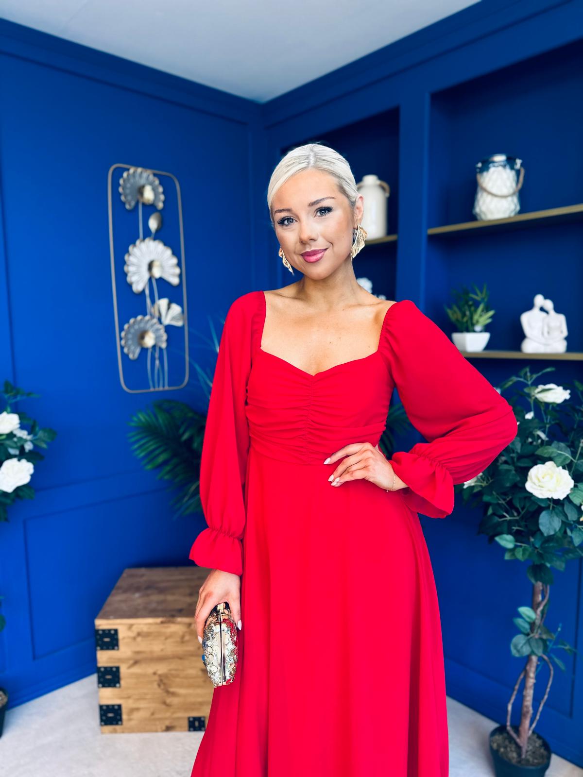 Eire Long Sleeve Midi Dress Strawberry