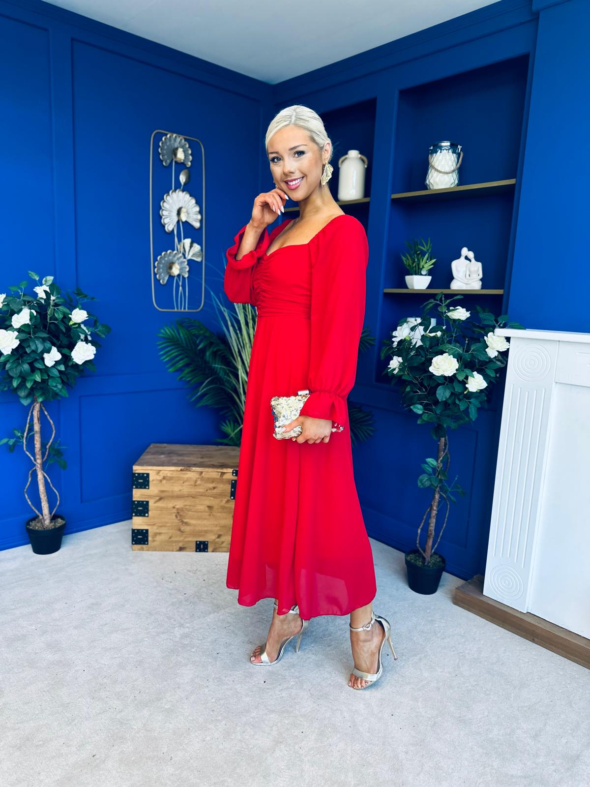 Eire Long Sleeve Midi Dress Strawberry