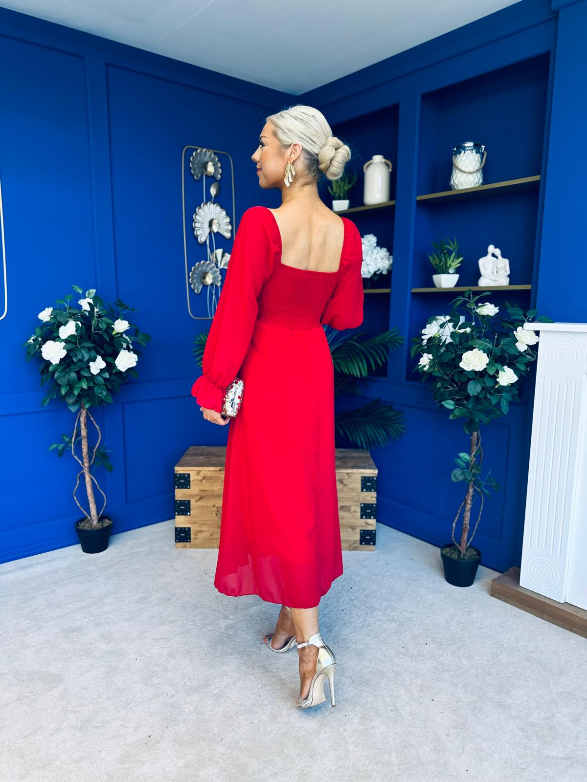 Eire Long Sleeve Midi Dress Strawberry