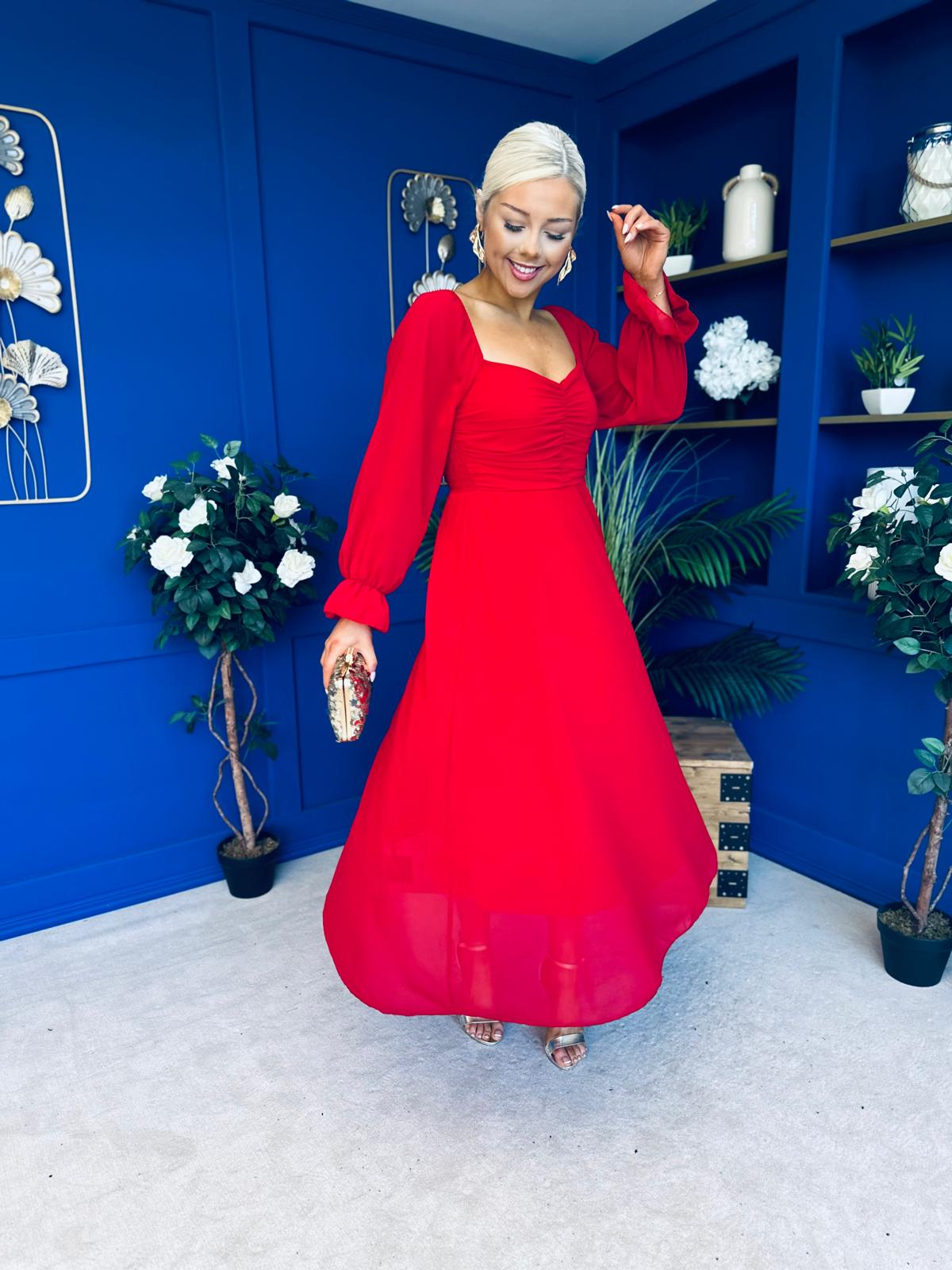 Eire Long Sleeve Midi Dress Strawberry