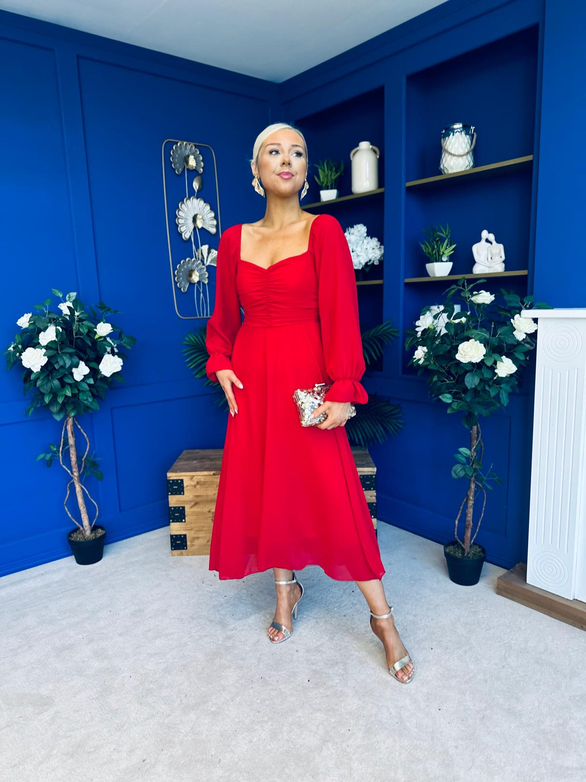 Eire Long Sleeve Midi Dress Strawberry