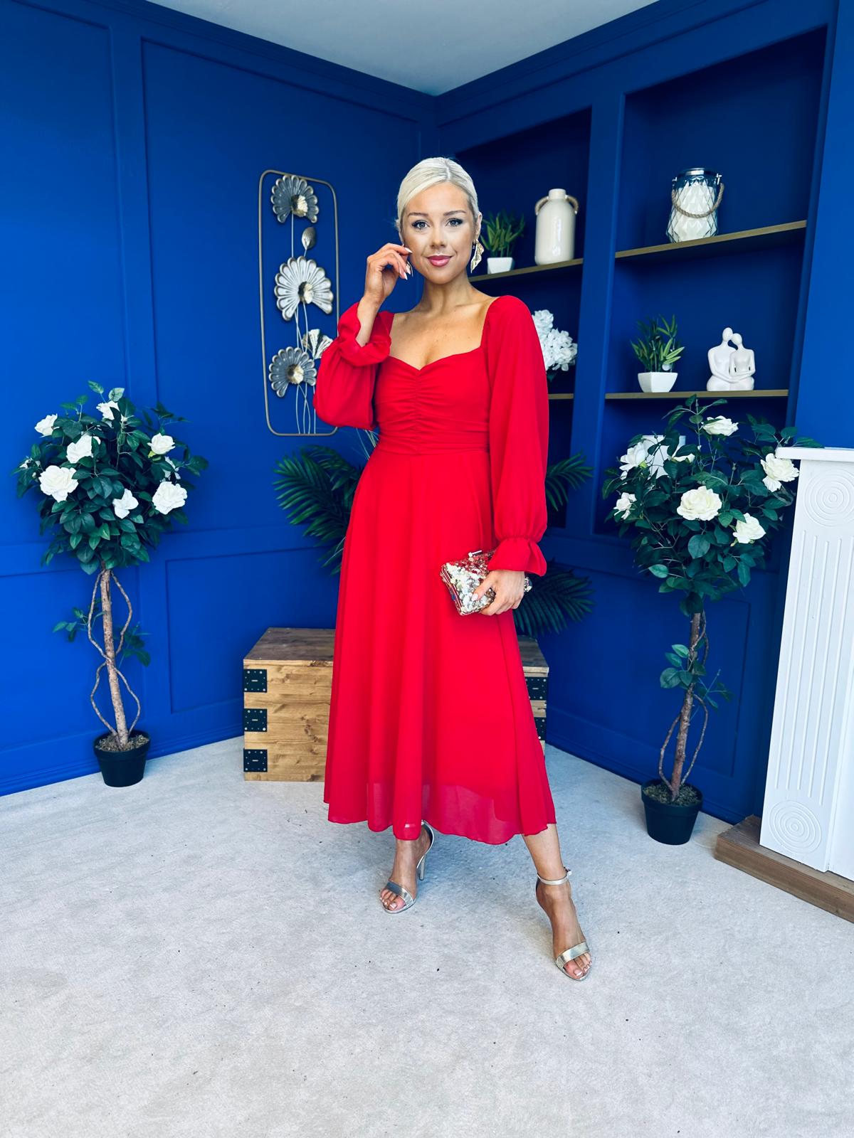 Eire Long Sleeve Midi Dress Strawberry