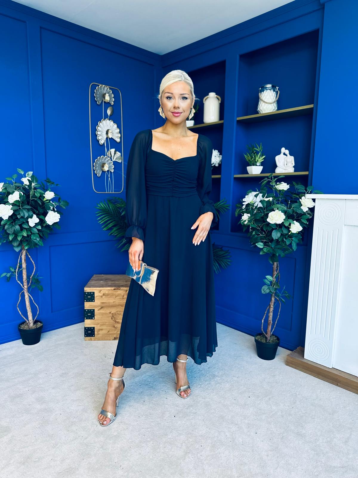 Eire Long Sleeve Midi Dress Navy