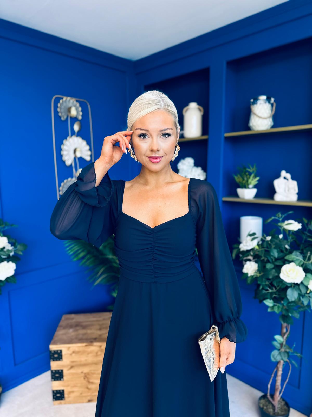 Eire Long Sleeve Midi Dress Navy