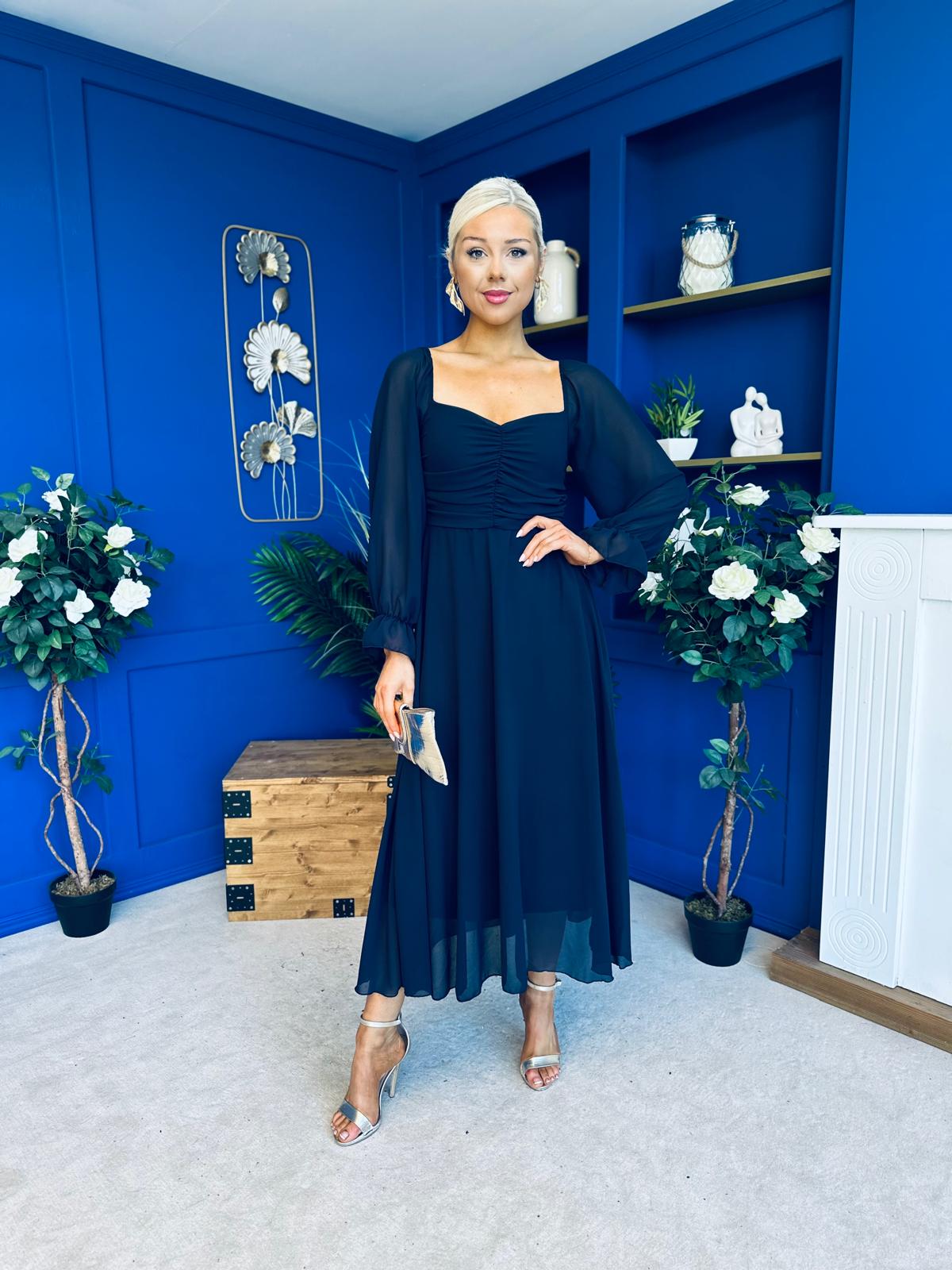 Eire Long Sleeve Midi Dress Navy
