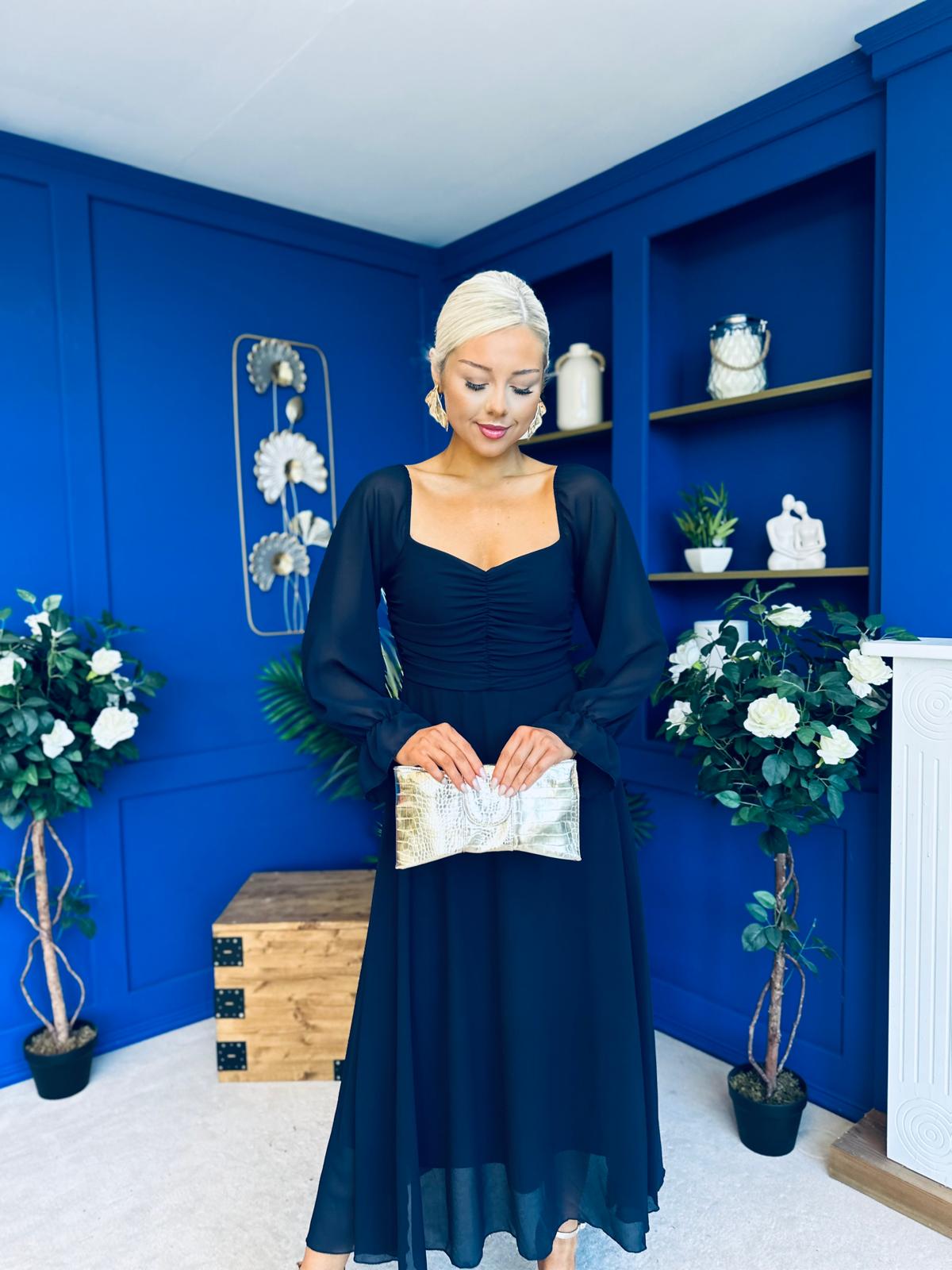 Eire Long Sleeve Midi Dress Navy
