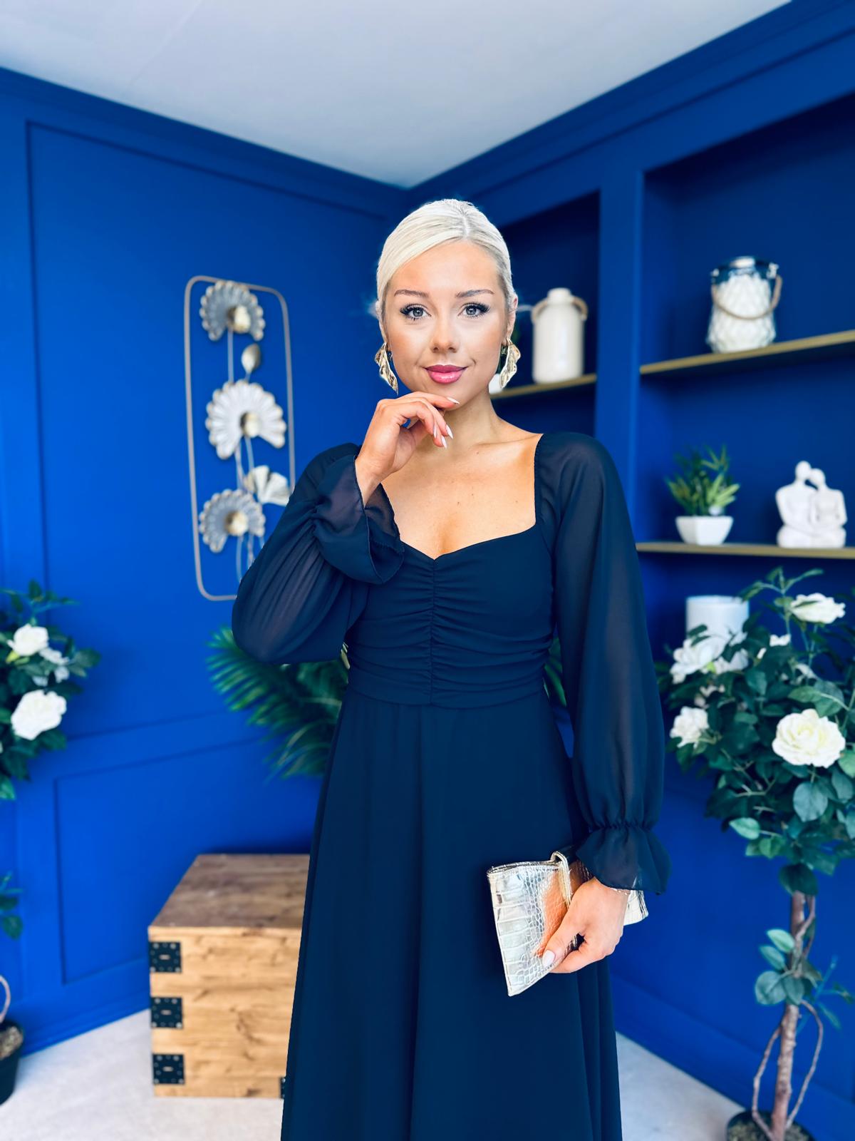 Eire Long Sleeve Midi Dress Navy