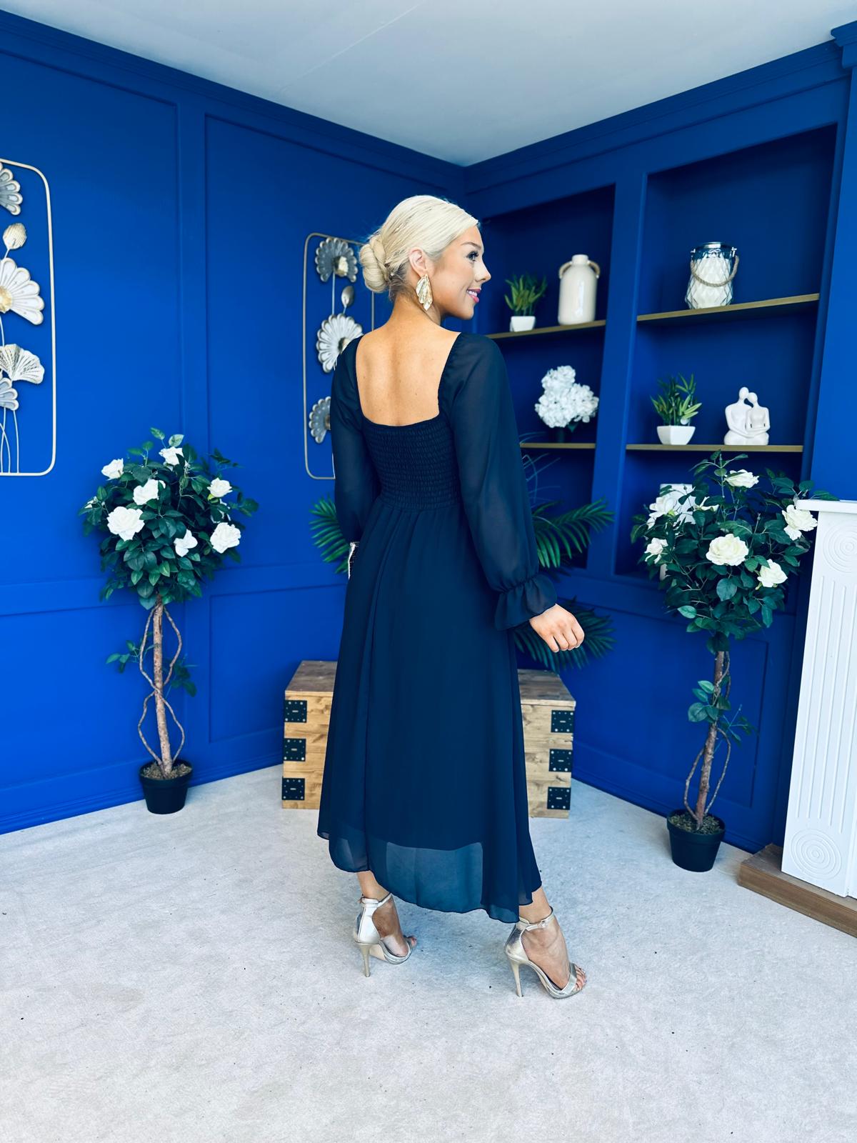 Eire Long Sleeve Midi Dress Navy
